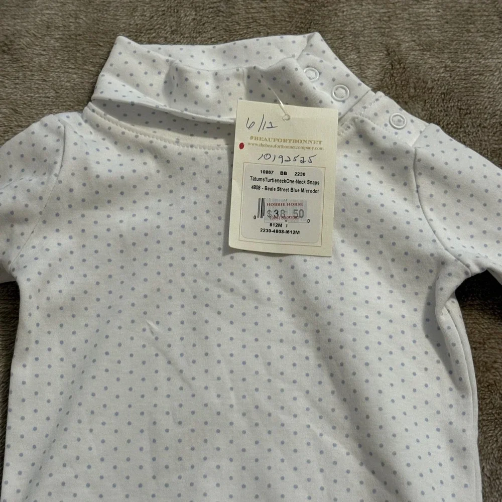 Beaufort Bonnet Company Tatum Turtleneck Bodysuit Blue Microdot 6-12M